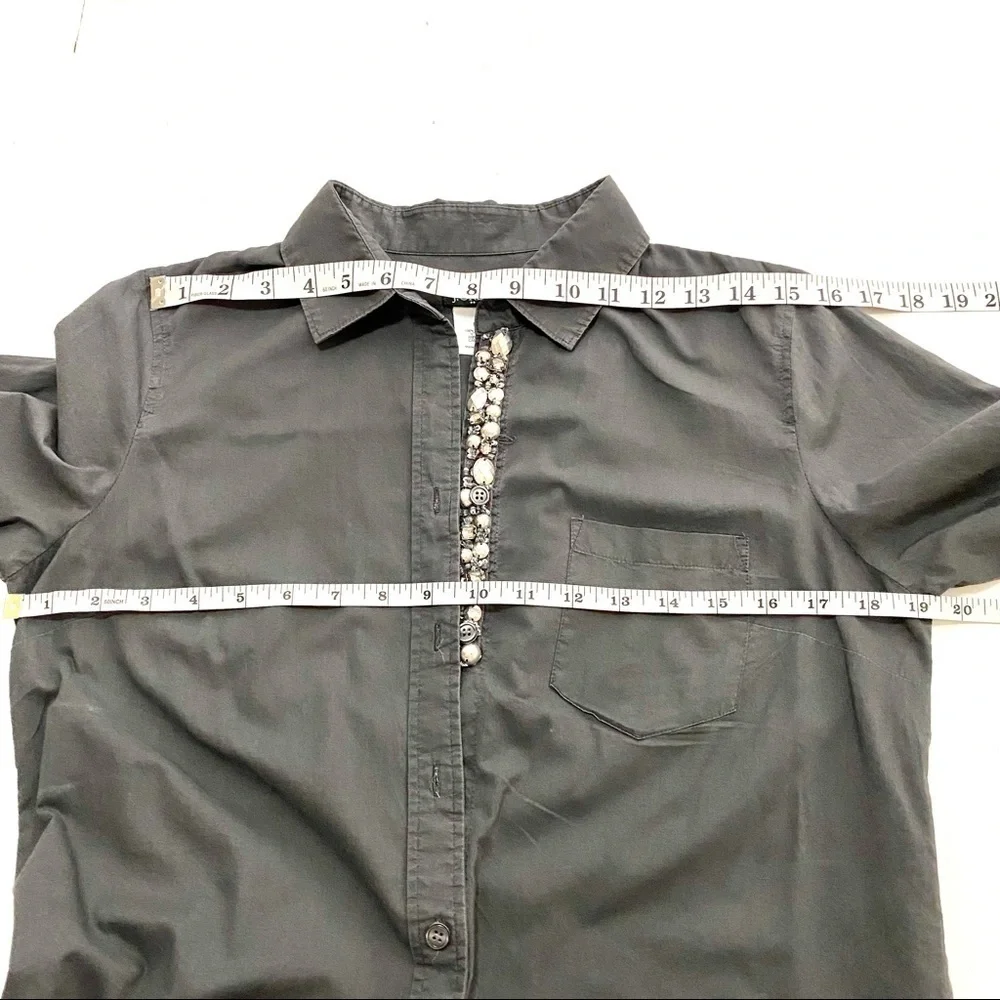 J. Crew Gray Cotton Embellished Button-front Shirt Small Officecore Work Career